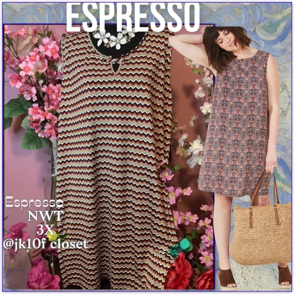 🌻NWT ESPRESSO 3X CHEVRON STRETCH KNIT DRESS - Picture 1 of 13